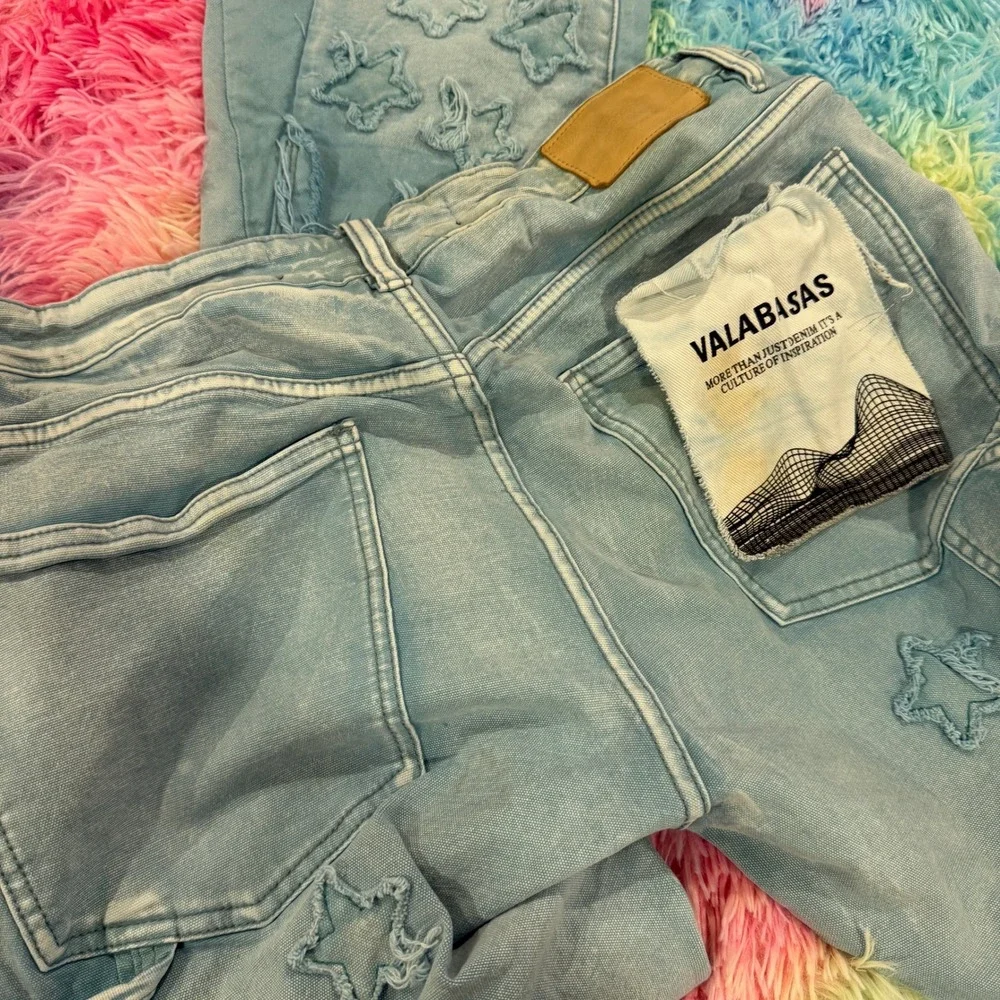 New* Valabasas Star Distressed Jeans Womens 38 Light Blue‎ Frayed Hem Streetwear